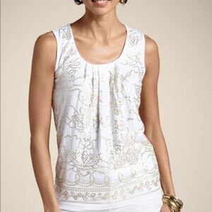 Chico’s Fools Gold sequin tank top Size Small (4) White & gold